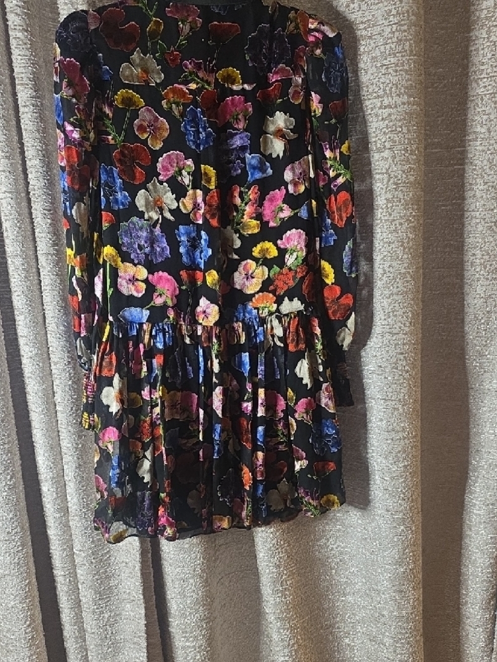Alice + Olivia Black Floral Mini Dress with Multicolor Blooms - Picture 7 of 9